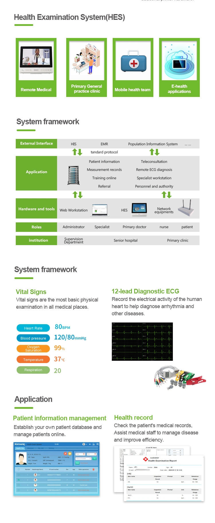 Hes-7 CE Eclinic E-Health Portable Rural Diagnostic Telemedicine Monitor for E-Hospital Medical Equipment with Health Examination System